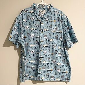Duluth Trading Co Size 2XL Slim Fit Mens Busch Light Button Up Shirt Blue White